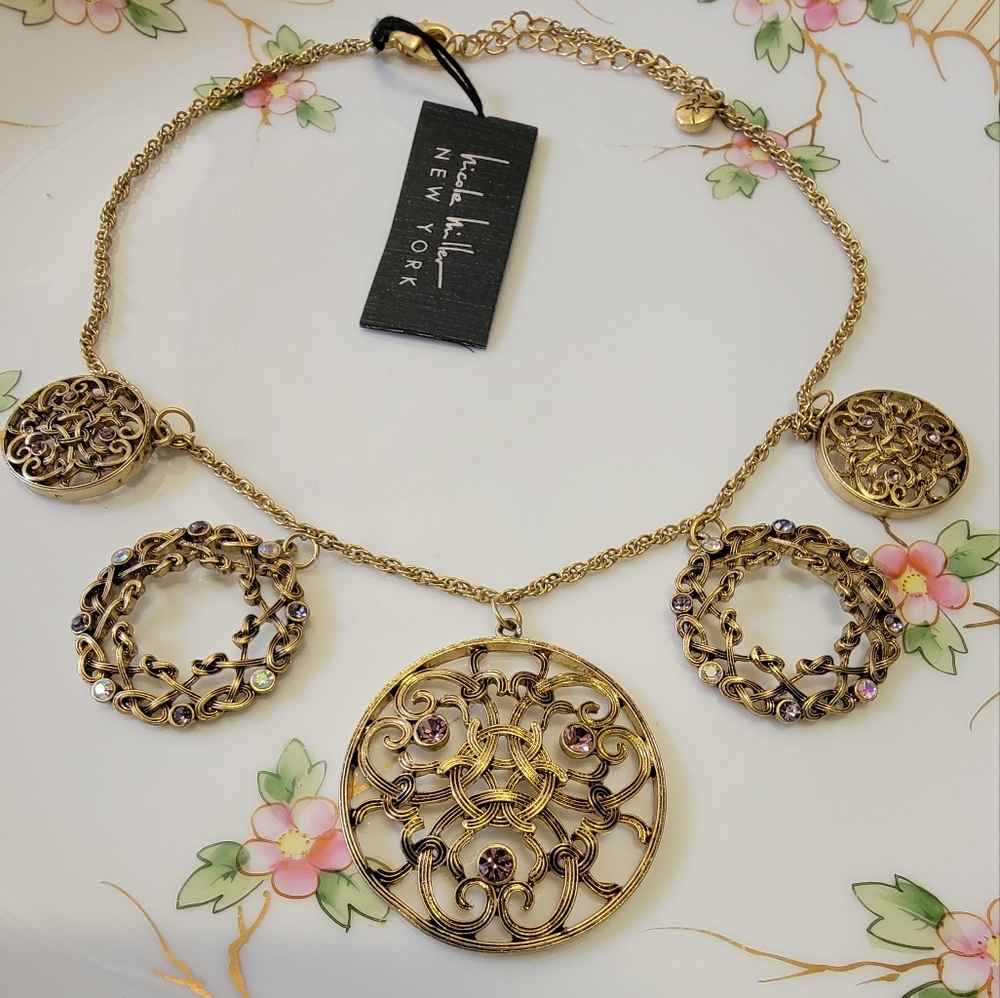 NICOLE MILLER Goldtone Jeweled Choker. NWT* - Picture 2 of 5